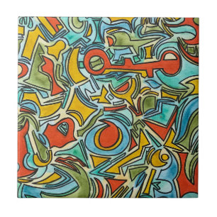 Treasure Chest-Bold Colorful Watercolor Art Ceramic Tile