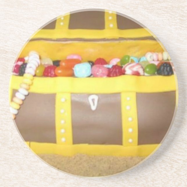 Treasure chest cake drink coaster (Front)