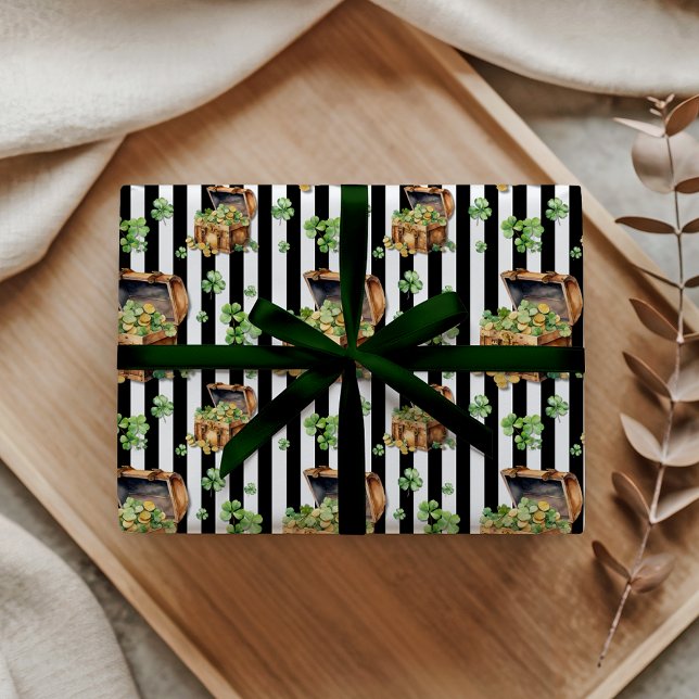 Treasure Chest Classic Black White Striped Wrapping Paper (Creator Uploaded)