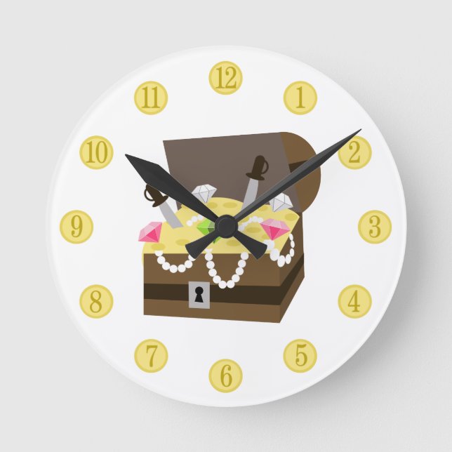 Treasure Chest Gold Coins & Pink Jewels Clock (Front)