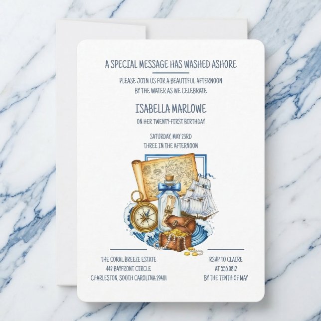 Treasure Chest Map Boat Birthday Invitation (Map out party.)