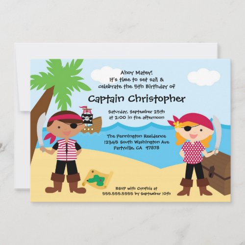 Treasure chest pirate birthday party invitation