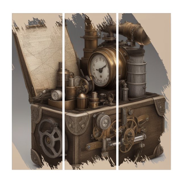 Treasure chest with gears antique    triptych (Front)
