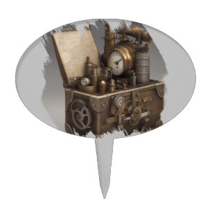Treasure chest with gears cake topper