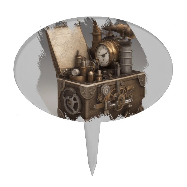 Treasure chest with gears cake topper (Front)