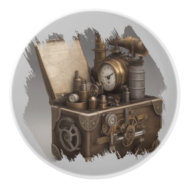 Treasure chest with gears ceramic knob (Front)