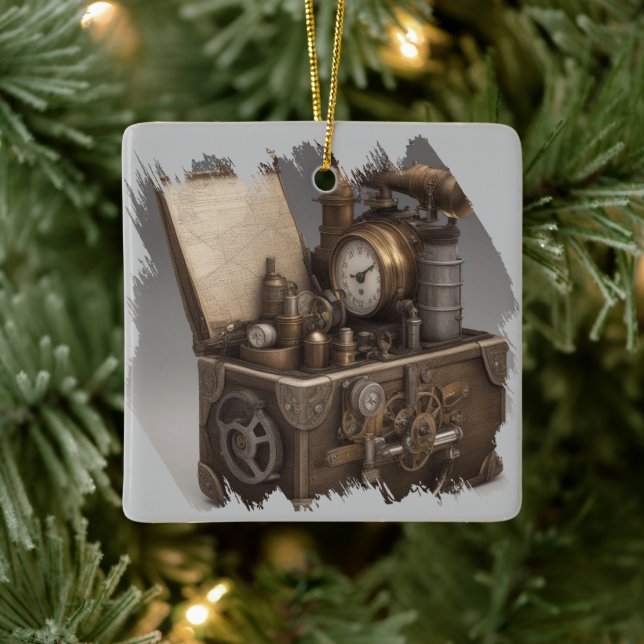 Treasure chest with gears ceramic ornament (Tree)