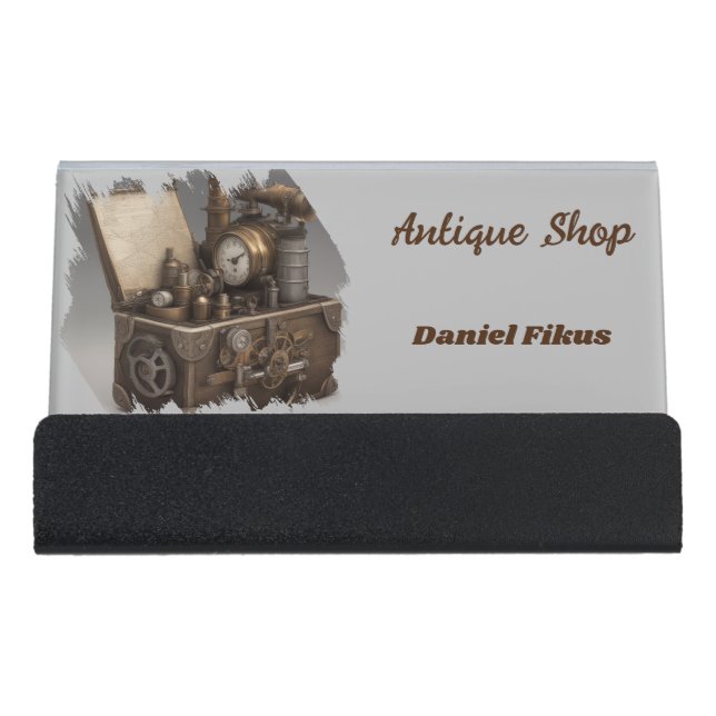 Treasure chest with gears desk business card holder (Front)