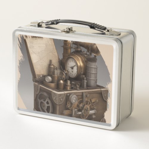 Treasure chest with gears metal lunch box