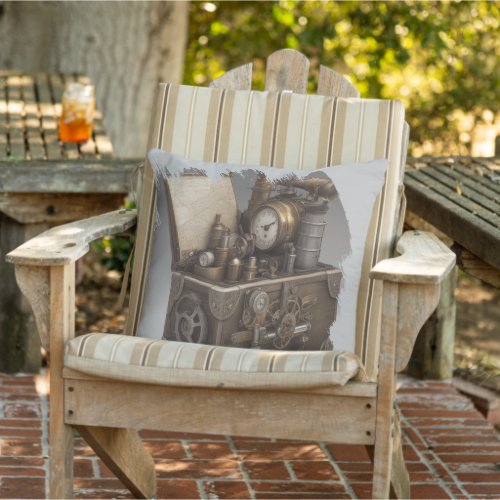 Treasure chest with gears outdoor pillow
