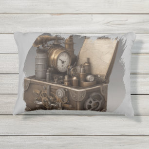 Treasure chest with gears outdoor pillow