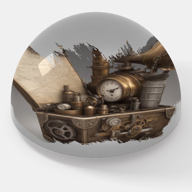 Treasure chest with gears paperweight (Angled)