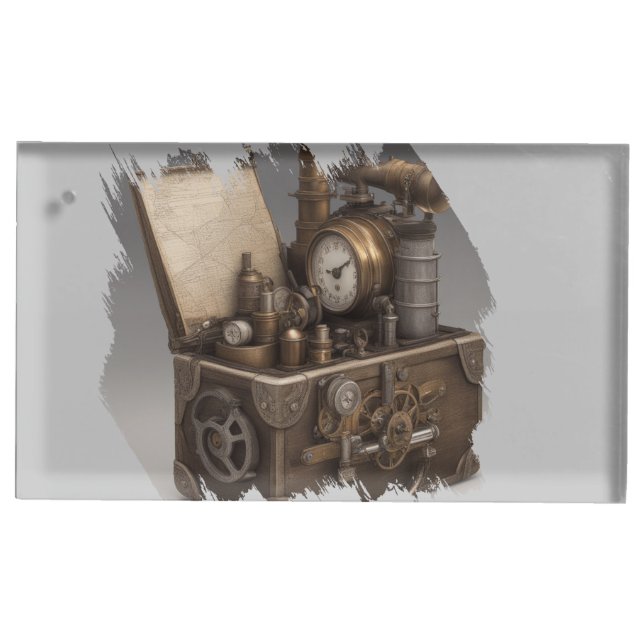 Treasure chest with gears place card holder (Front)