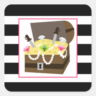 Treasure Chest With Pink Jewels Square Sticker