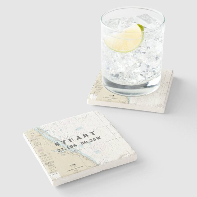 Treasure Coast Florida Authentic Boating Chart Stone Coaster (Side)