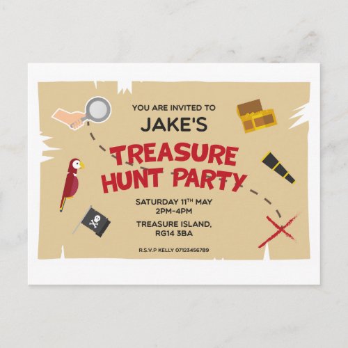 Treasure Hunt Birthday Party Invitation Postcard