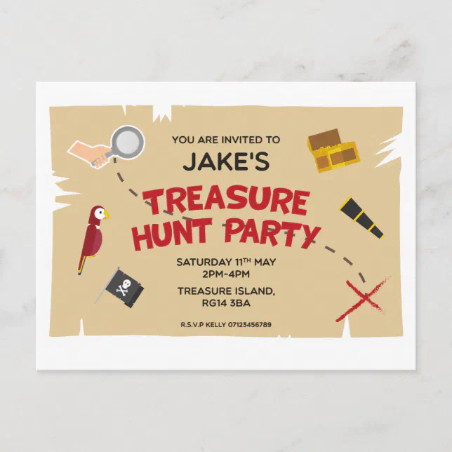 Treasure Hunt Birthday Party Invitation Postcard Zazzle