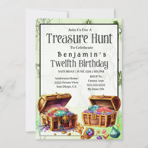 Treasure Hunt Boys 12th Birthday Invitation