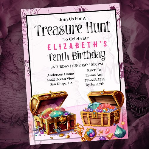 Treasure Hunt Girls 10th Birthday Invitation