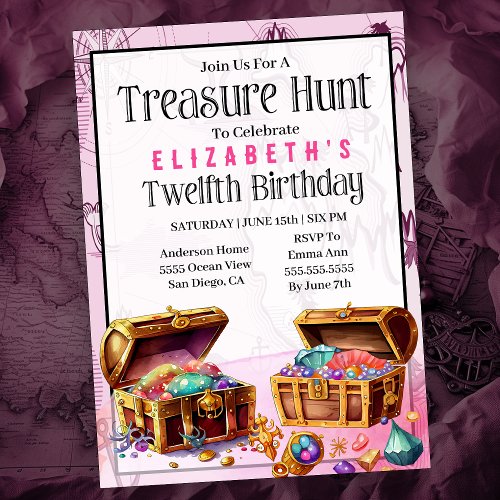 Treasure Hunt Girls 12th Birthday Invitation