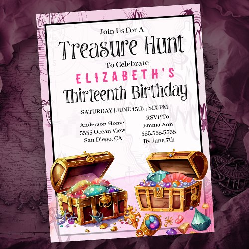 Treasure Hunt Girls 13th Birthday Invitation