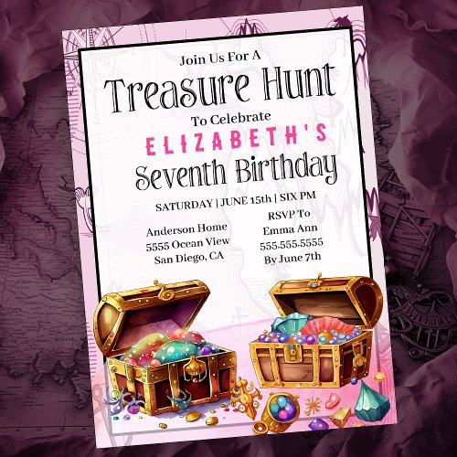 Treasure Hunt Girls Seventh Birthday Invitation