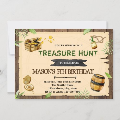 Treasure hunt party birthday invitation