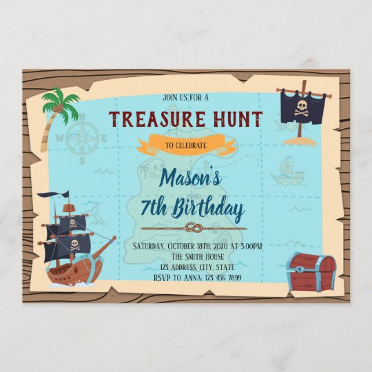 Treasure Hunt pirate birthday invitation