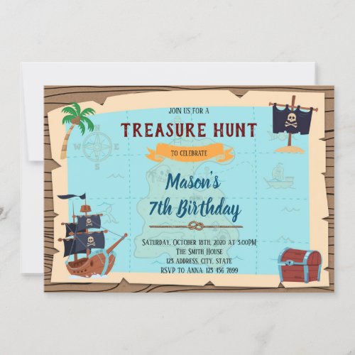 Treasure Hunt pirate birthday invitation