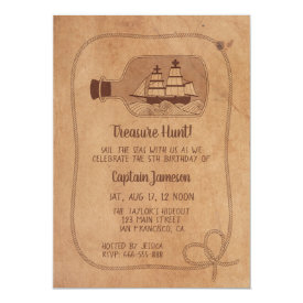 Treasure Hunt Ship in Bottle Grunge Birthday Party Card