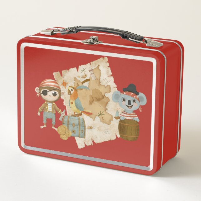 Treasure Hunter Pirate Birthday Metal Lunch Box (Front)