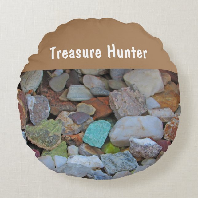 Treasure Hunter Rock Collection Stone Rockhound Round Pillow (Front)