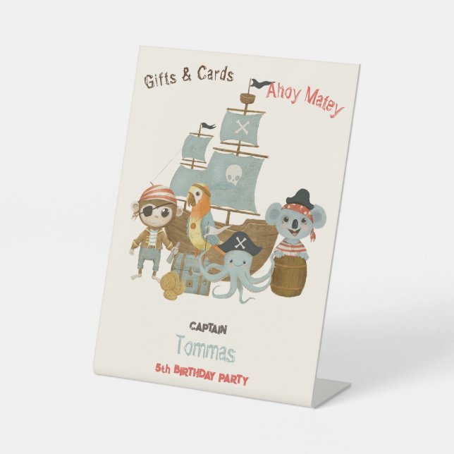 Treasure Hunters Pirate Birthday Gift  Pedestal Sign (Front)