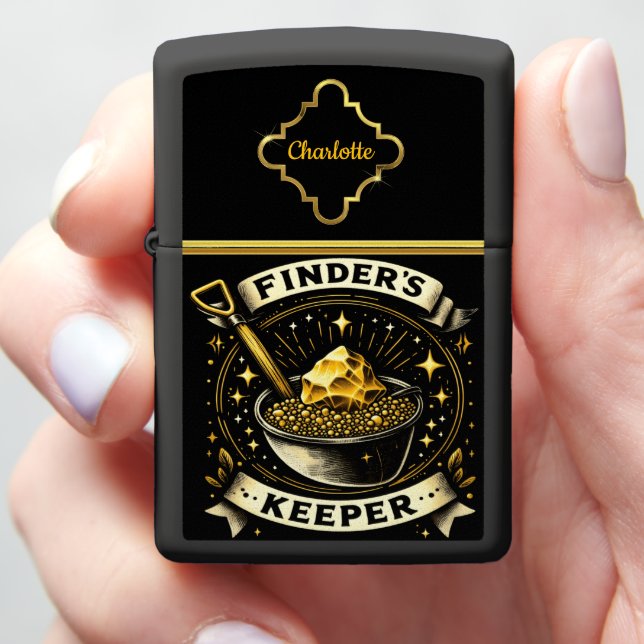 Treasure hunting design featuring gold and shovel zippo lighter (In Hand)