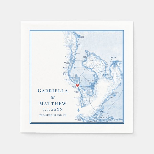 Treasure Island Florida Map Elegant Wedding Napkins (Front)