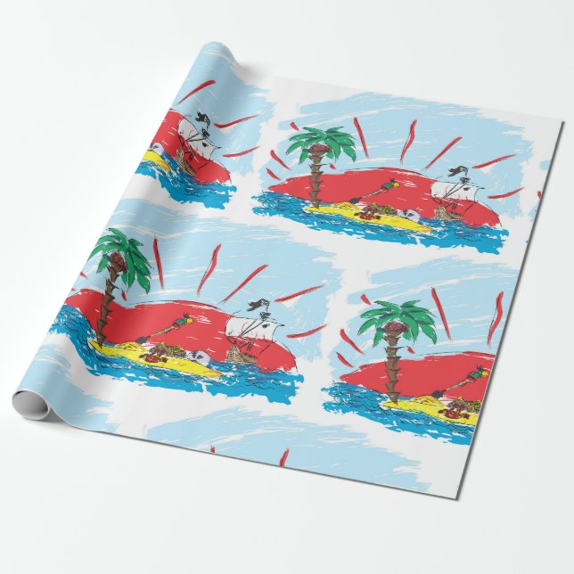 Treasure Island Pirate Ship Wrapping Paper – Gift (Unrolled)