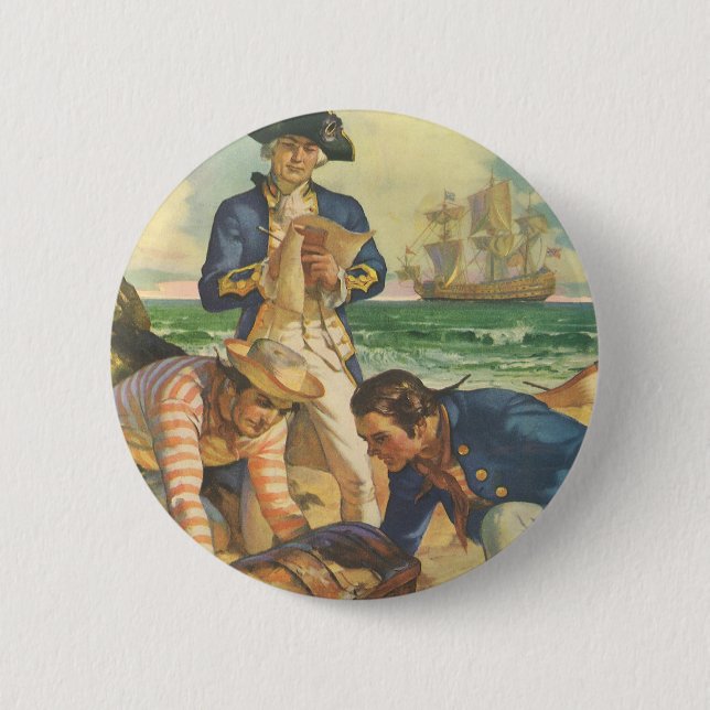 Treasure Island, Vintage Fairy Tale Pirates Button (Front)
