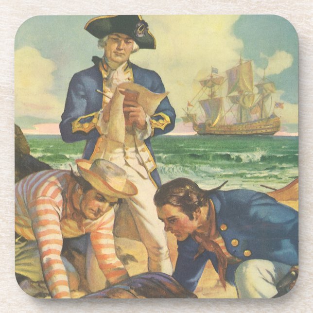 Treasure Island, Vintage Fairy Tale Pirates Drink Coaster (Front)