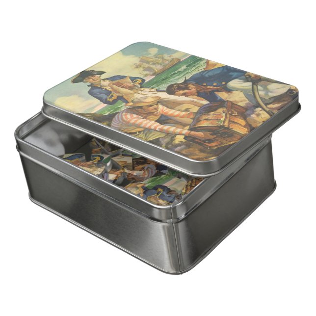 Treasure Island, Vintage Fairy Tale Pirates Jigsaw Puzzle (Lid Open)