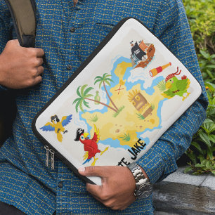 Treasure Island with Pirates Name and Parrots Laptop Sleeve