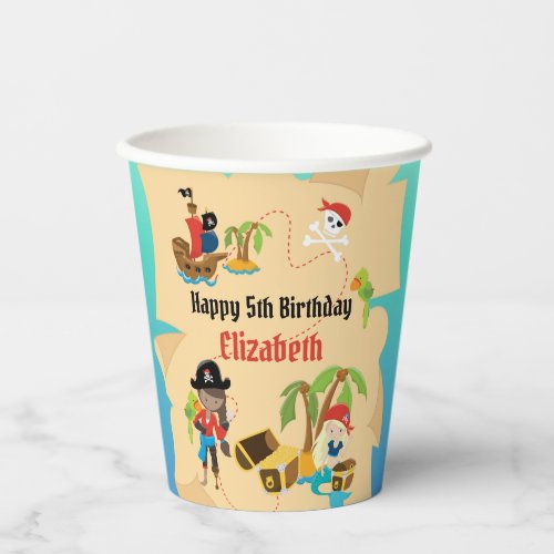 Treasure Map Cute Girl Pirate Birthday Party Paper Cups