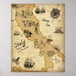Treasure Map of Italy- What Lies Beneath Poster
