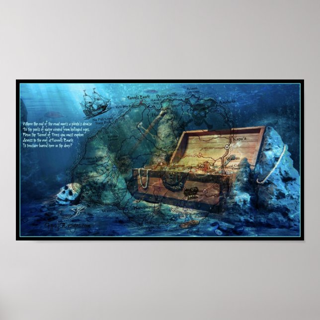 Treasure Map of Kauai, Hawaii Poster (Front)