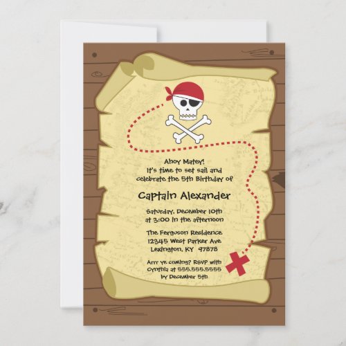 Treasure map pirate birthday party invitation