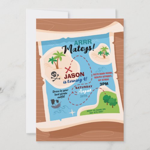 Treasure Map Pirate Birthday Party Ship Ahoy Invitation