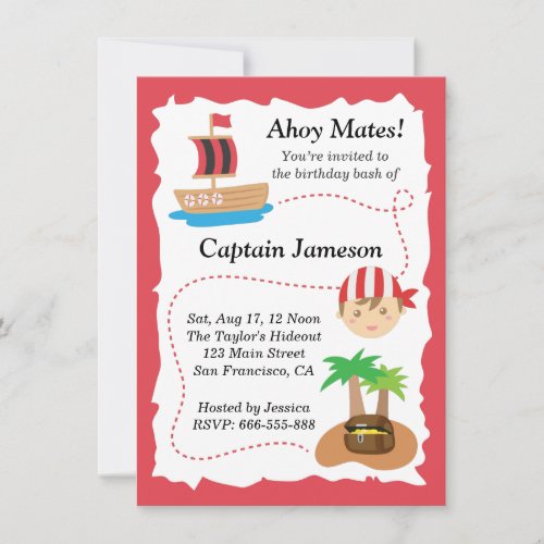 Treasure Map Pirate Kids Birthday Party Invitation