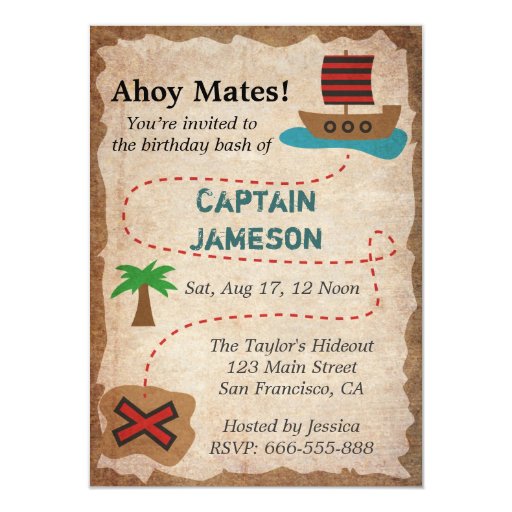 Treasure Map, Pirate Theme Birthday Party Card | Zazzle