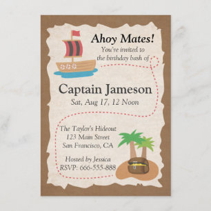 Treasure Map, Pirate Theme Birthday Party Invitation