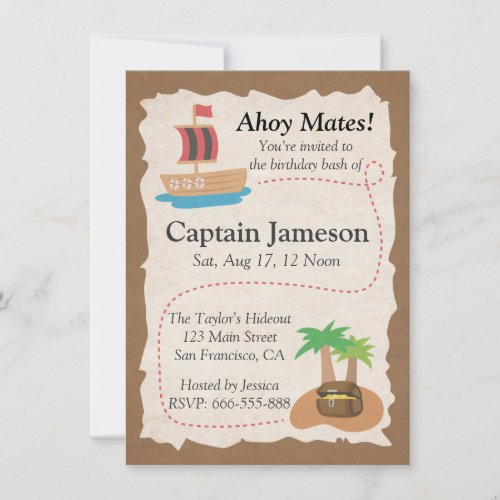 Treasure Map, Pirate Theme Birthday Party Custom Invitation