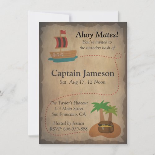 Treasure Map Pirate Theme Birthday Party Invitation